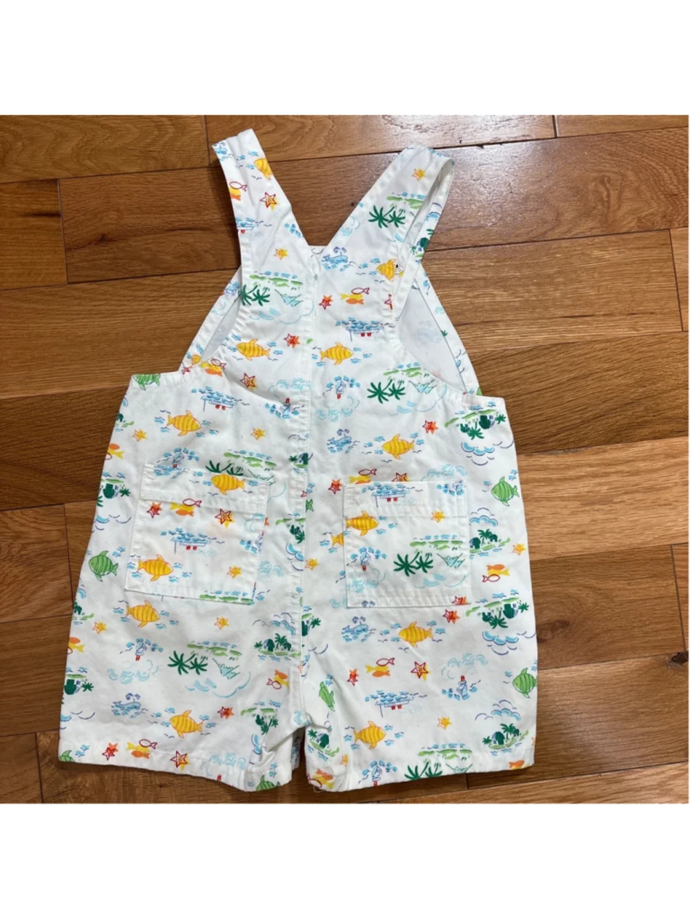 VTG Y2K Baby Gap Overalls 12-18 Months White Blue Fish Print